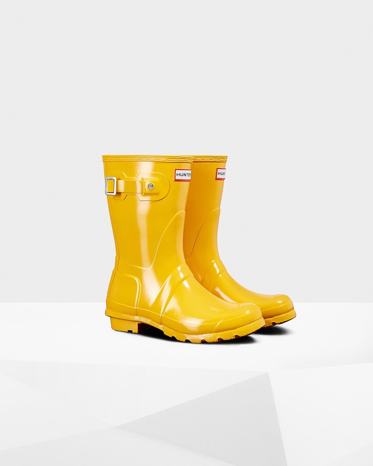 Botas De Chuva Originais De Brilho Curto Feminino Hunter Amarela