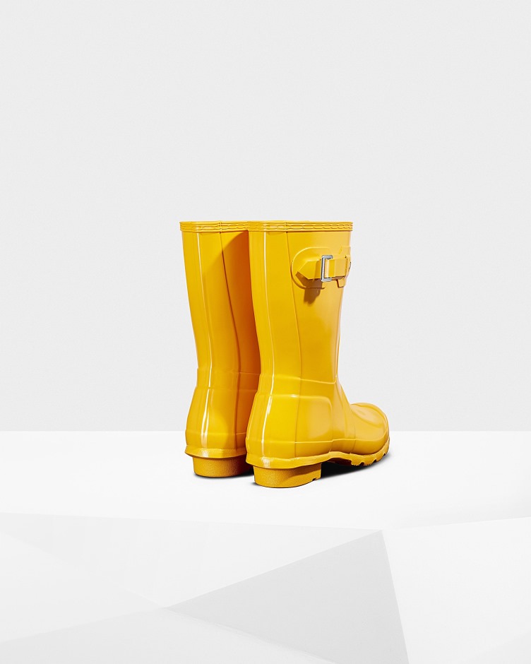 Botas De Chuva Originais De Brilho Curto Feminino Hunter Amarela