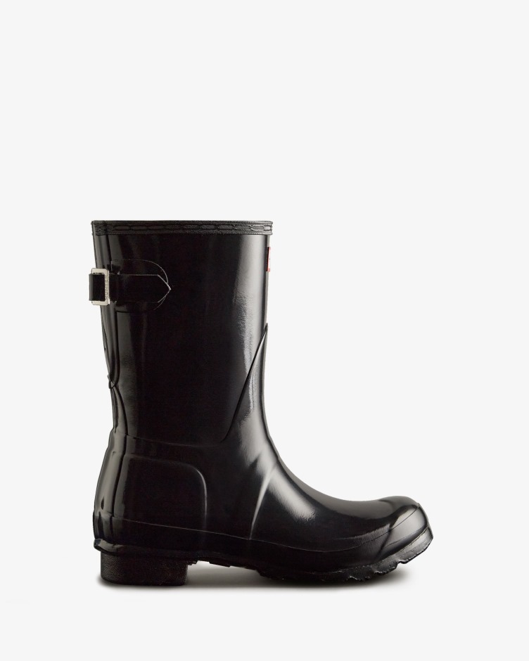 Botas De Chuva De Brilho Ajustáveis ​​​​de Costas Curtas Femininas Hunter Pretas