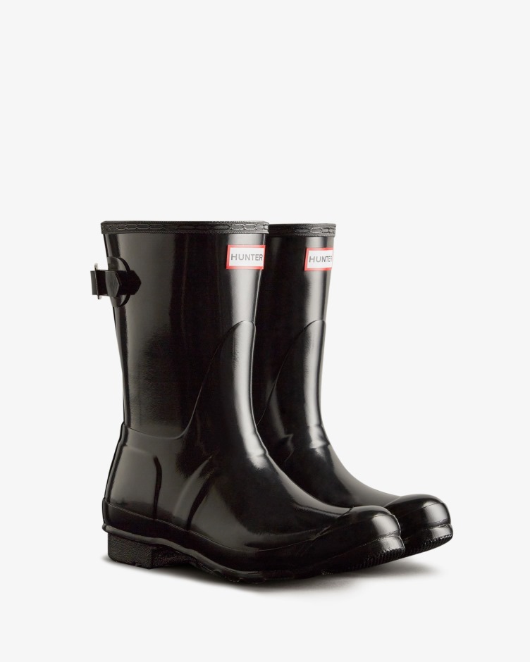Botas De Chuva De Brilho Ajustáveis ​​​​de Costas Curtas Femininas Hunter Pretas