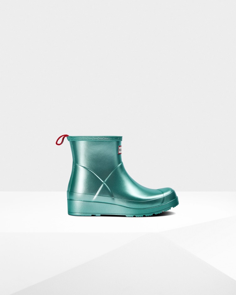 Hunter Feminino Play Botas De Chuva Nebulosa Curtas Abeto Azul