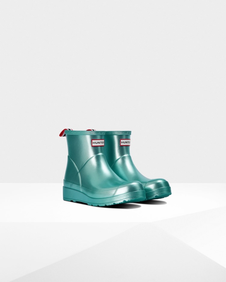 Hunter Feminino Play Botas De Chuva Nebulosa Curtas Abeto Azul