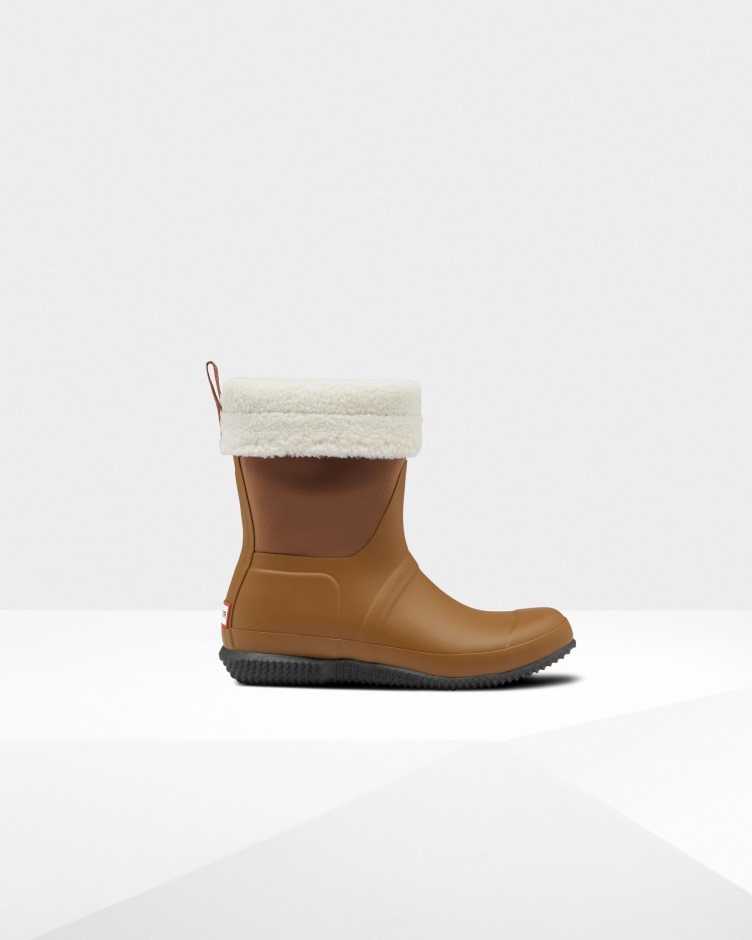 Botas De Shearling Veganas Com Isolamento Para Mulheres Caçadores Espessas Marrom