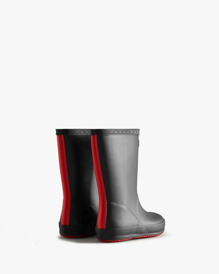 Hunter Kids First (18 Meses-8 Anos) Botas De Chuva Com Isolamento Preto-logo Vermelho