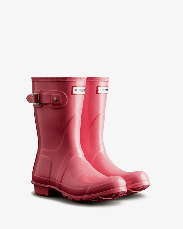 Botas De Chuva De Brilho Curto Original Feminina Hunter Rosa Shiver