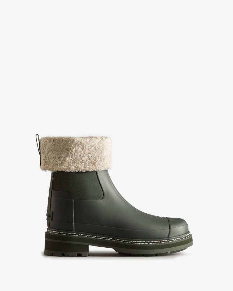 Botas De Shearling Veganas De Malha Refinada Para Mulheres Caçadoras Verde Musgo ártico