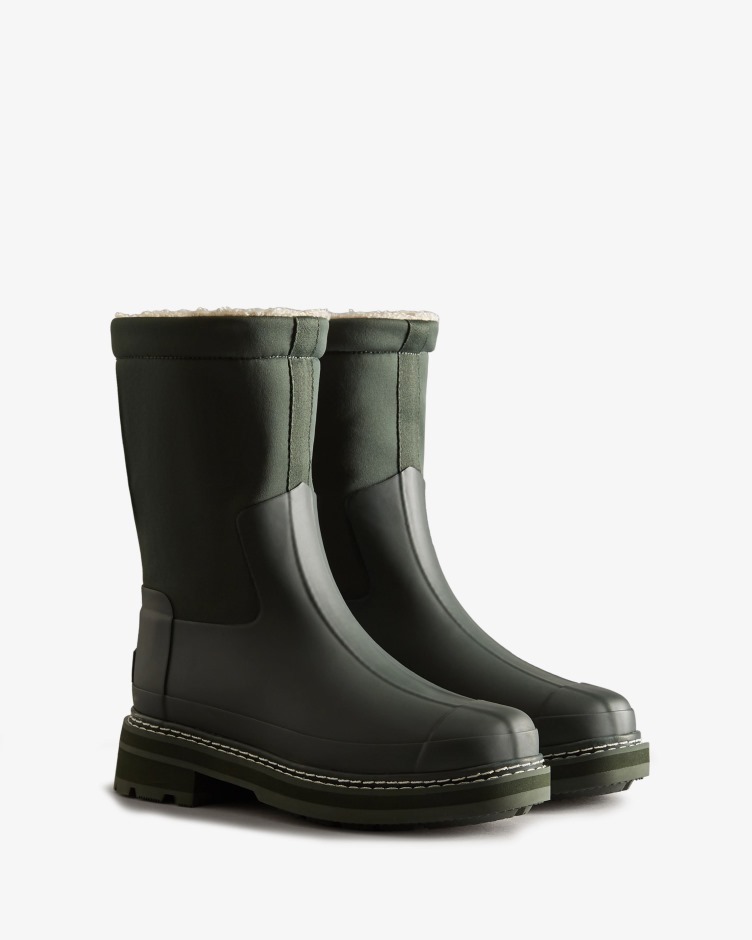 Botas De Shearling Veganas De Malha Refinada Para Mulheres Caçadoras Verde Musgo ártico