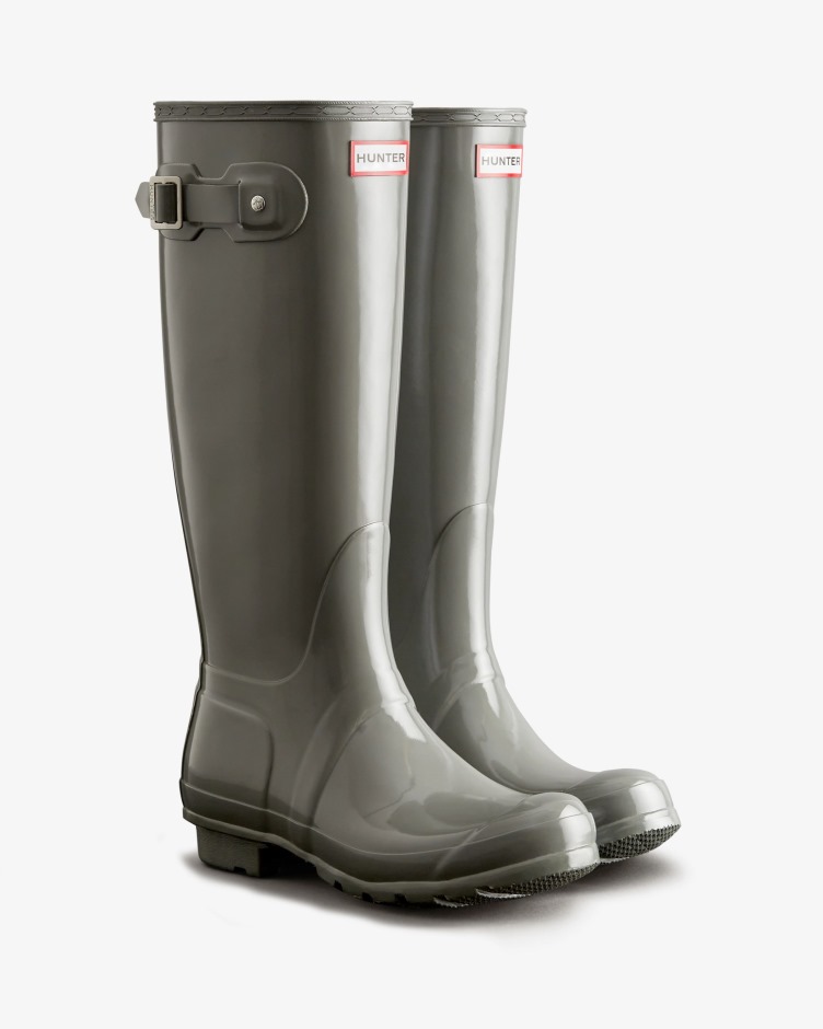 Botas De Chuva De Alto Brilho Originais Para Mulheres Hunter Cinza Docker