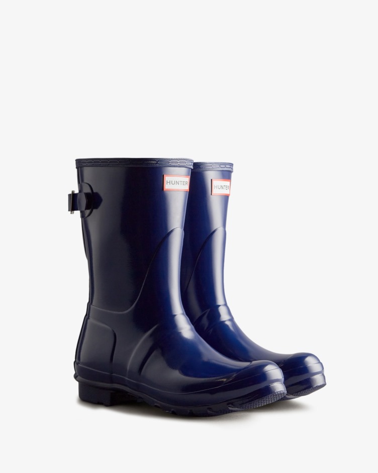 Botas De Chuva De Brilho Ajustáveis ​​​​de Costas Curtas Femininas Hunter Balder Blue