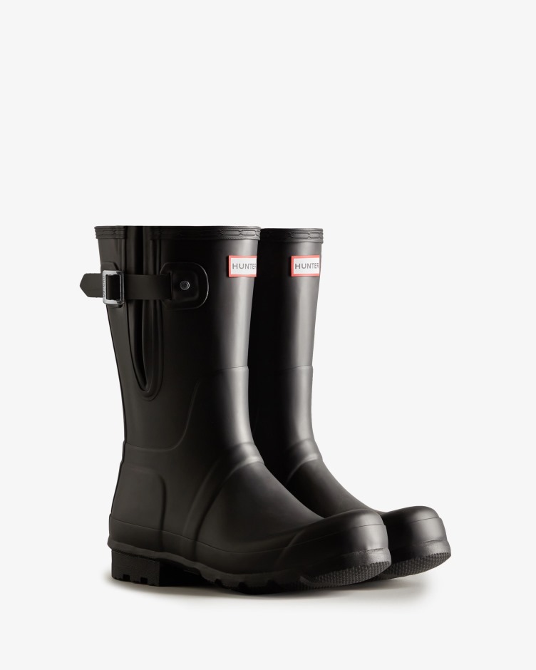 Botas De Chuva Ajustáveis ​​laterais Curtas Masculinas Hunter Pretas