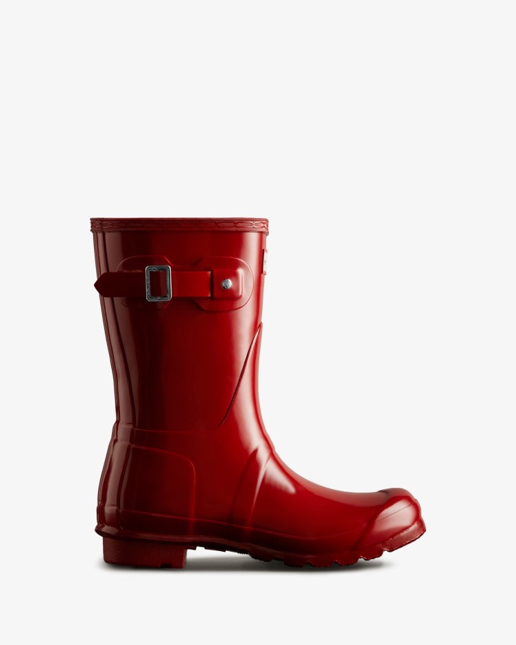 Botas De Chuva Originais De Brilho Curto Feminino Hunter Vermelho Militar