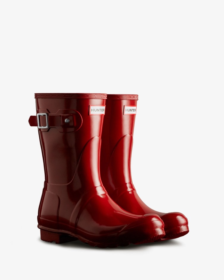 Botas De Chuva Originais De Brilho Curto Feminino Hunter Vermelho Militar