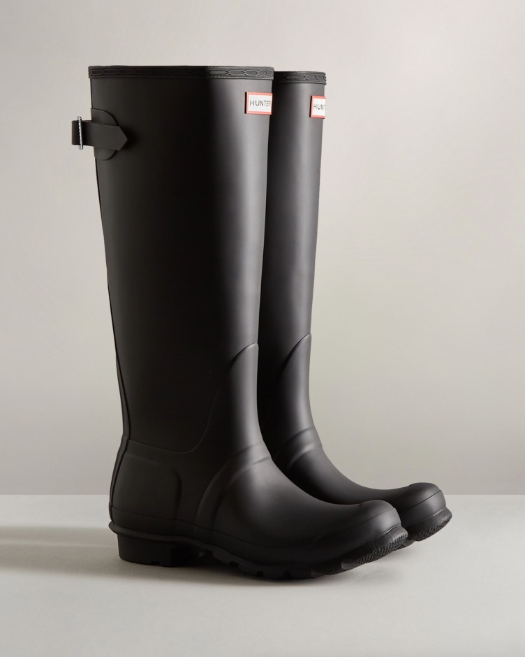 Botas De Chuva Ajustáveis ​​de Costas Altas Femininas Hunter Pretas