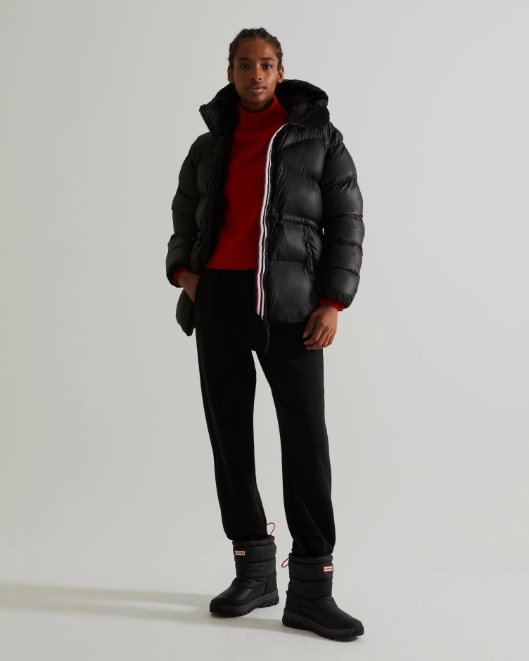 Jaqueta Puffer Feminina Emborrachada Com Isolamento Em Linha Preta Para Caçador