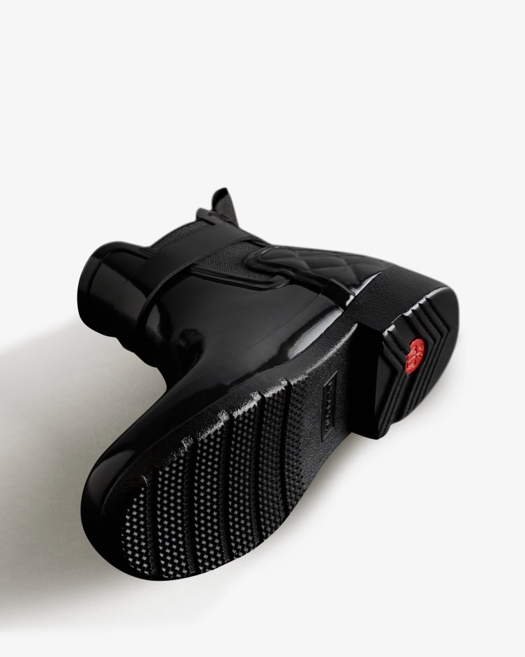 Botas Chelsea Acolchoadas Brilhantes Femininas Hunter Slim Fit Pretas