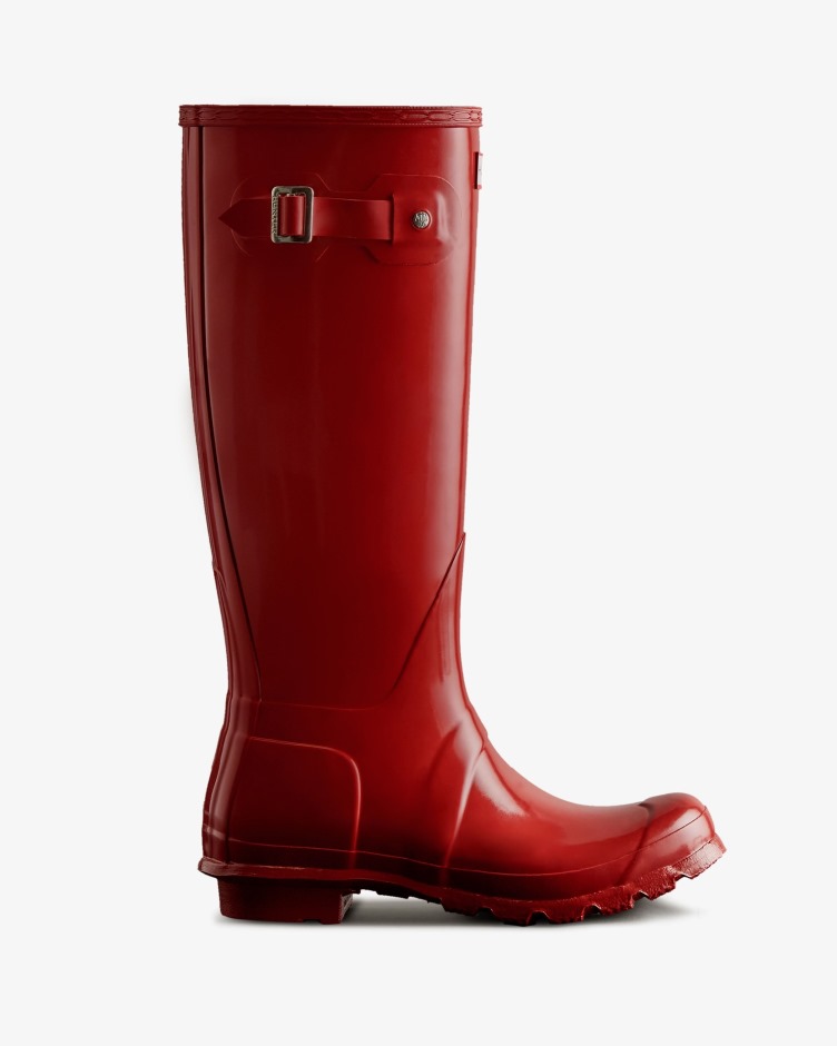 Botas De Chuva De Alto Brilho Originais Femininas Hunter Vermelho Militar