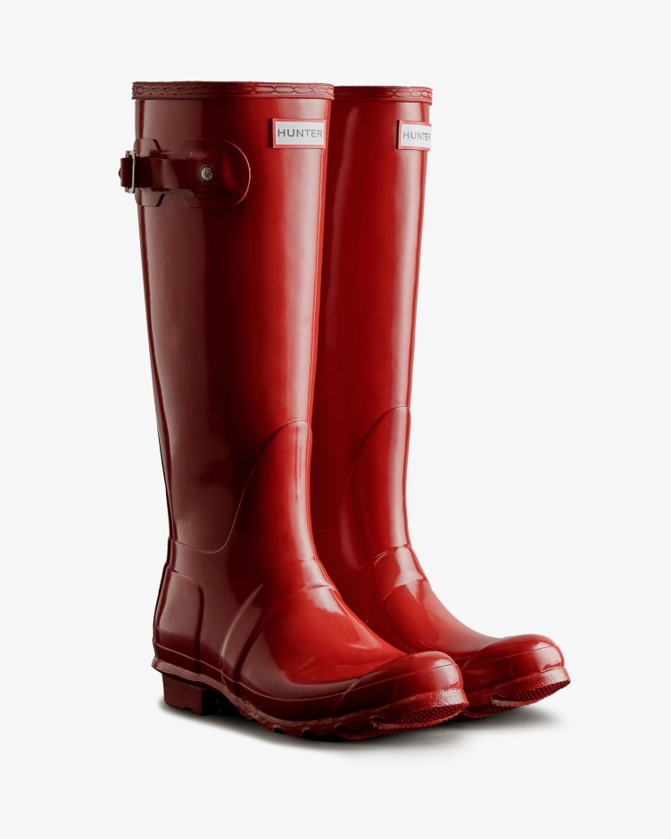 Botas De Chuva De Alto Brilho Originais Femininas Hunter Vermelho Militar