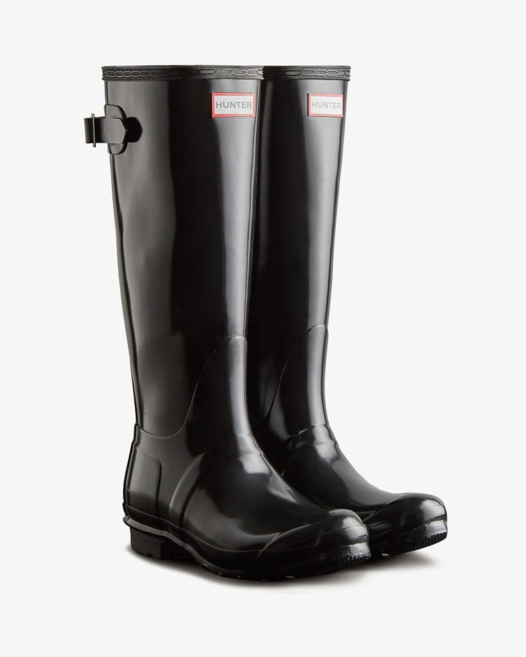 Hunter Botas De Chuva De Alto Brilho Ajustáveis ​​​​para Mulheres Caçadores Pretas