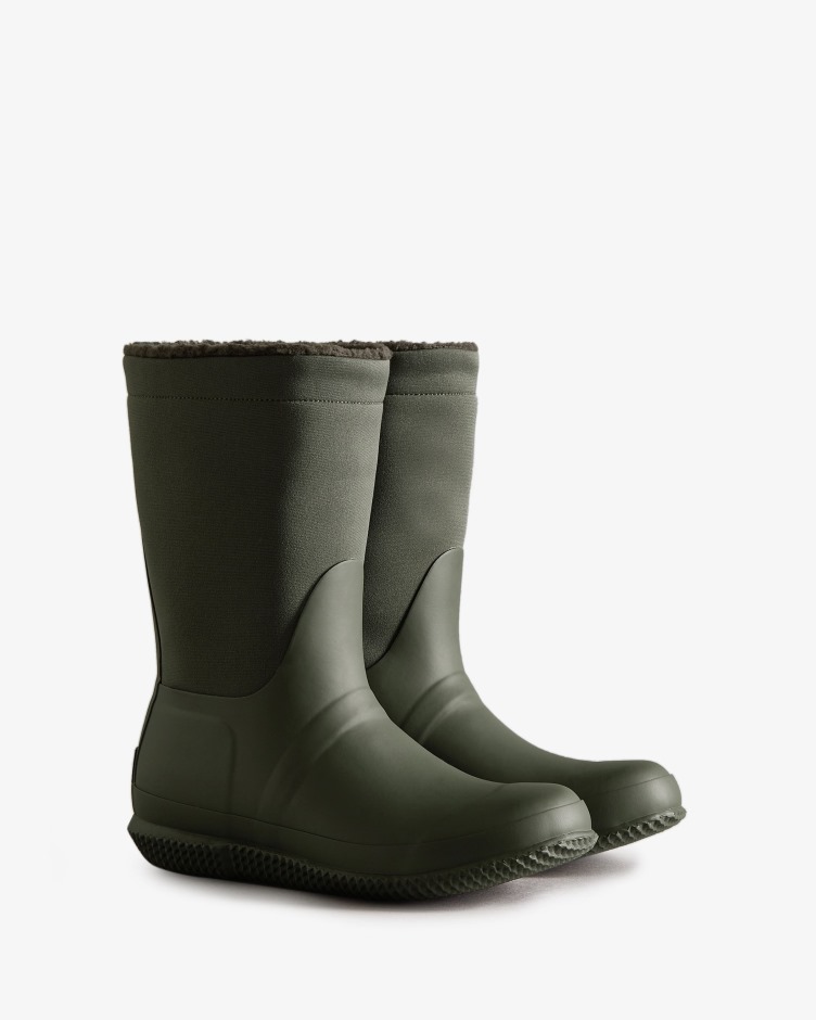 Botas De Shearling Veganas Com Isolamento Para Mulheres Caçadores Azeitona Escura
