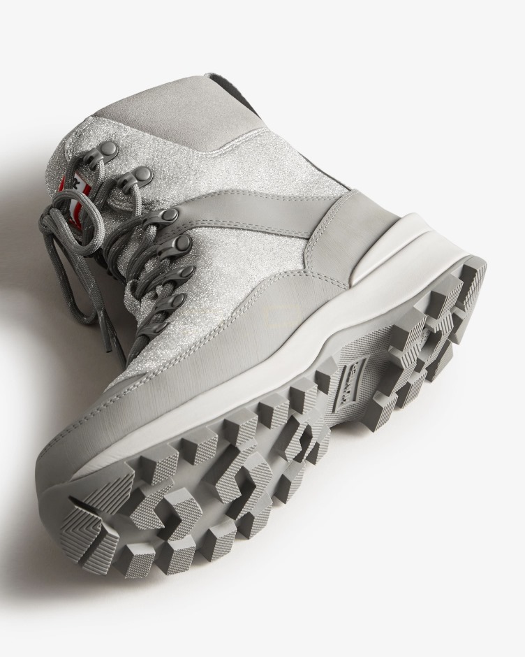 Botas De Comando Com Isolamento Glitter Femininas Hunter Prateado-tundra Cinza