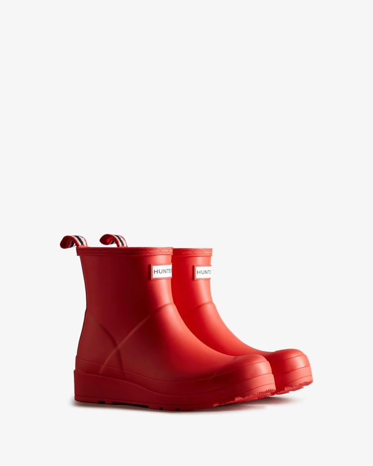 Hunter Feminino Play Botas De Chuva Curtas Logotipo Vermelho