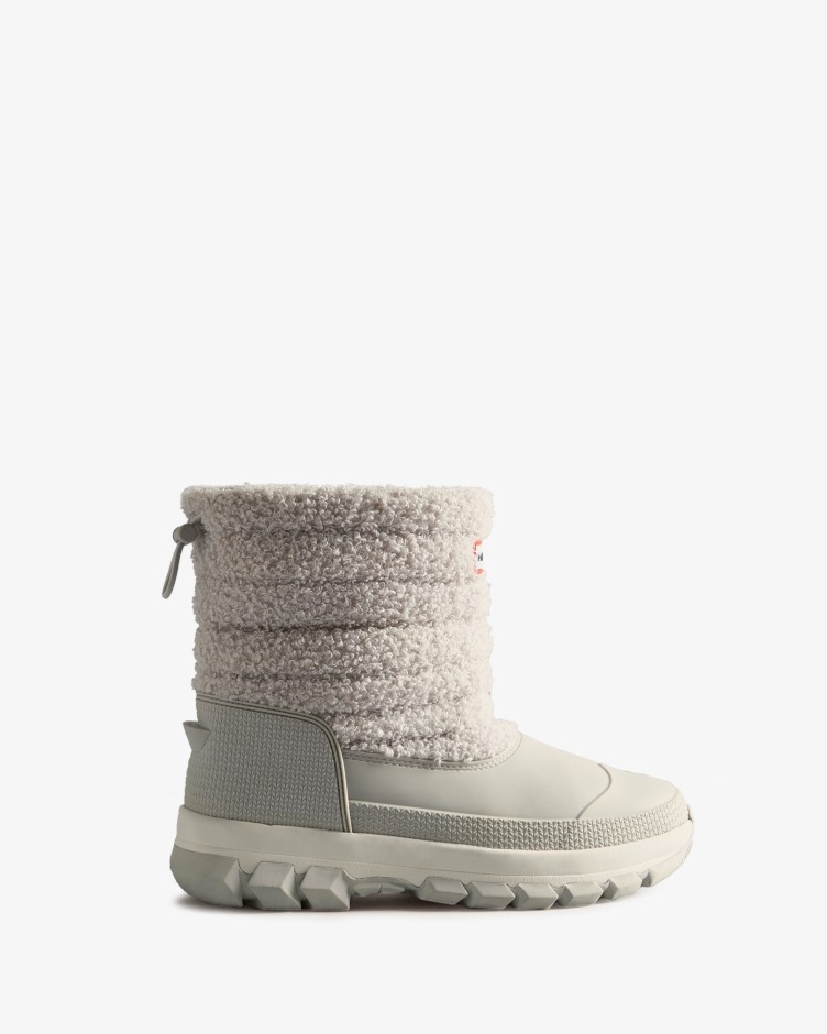 Botas De Neve De Shearling Vegan Curtas Isoladas Para Mulheres Caçadoras Cinza Fosco