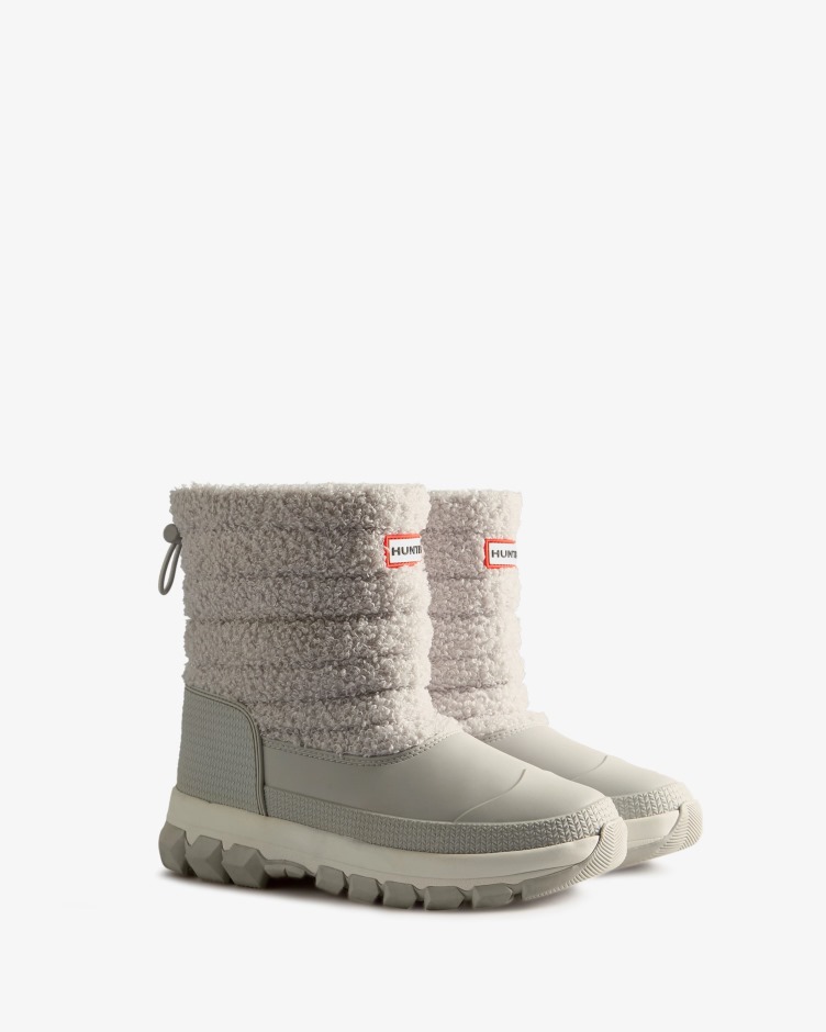 Botas De Neve De Shearling Vegan Curtas Isoladas Para Mulheres Caçadoras Cinza Fosco
