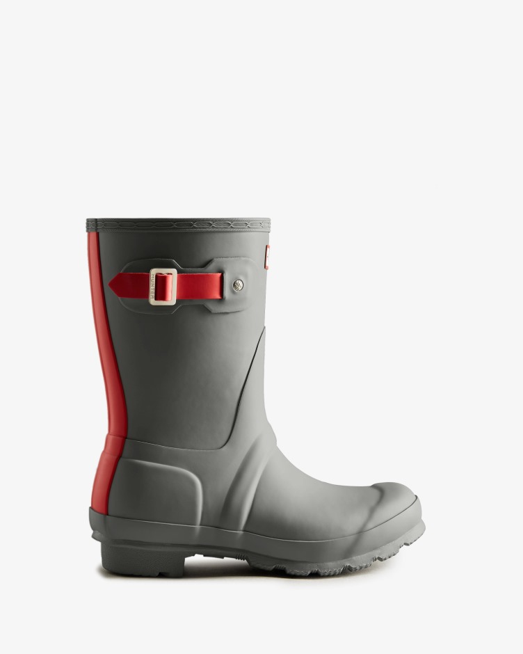 Botas De Chuva Isoladas Curtas Femininas Hunter Tundra Cinza-vermelho Chill