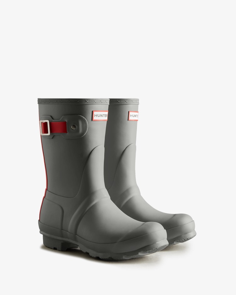 Botas De Chuva Isoladas Curtas Femininas Hunter Tundra Cinza-vermelho Chill