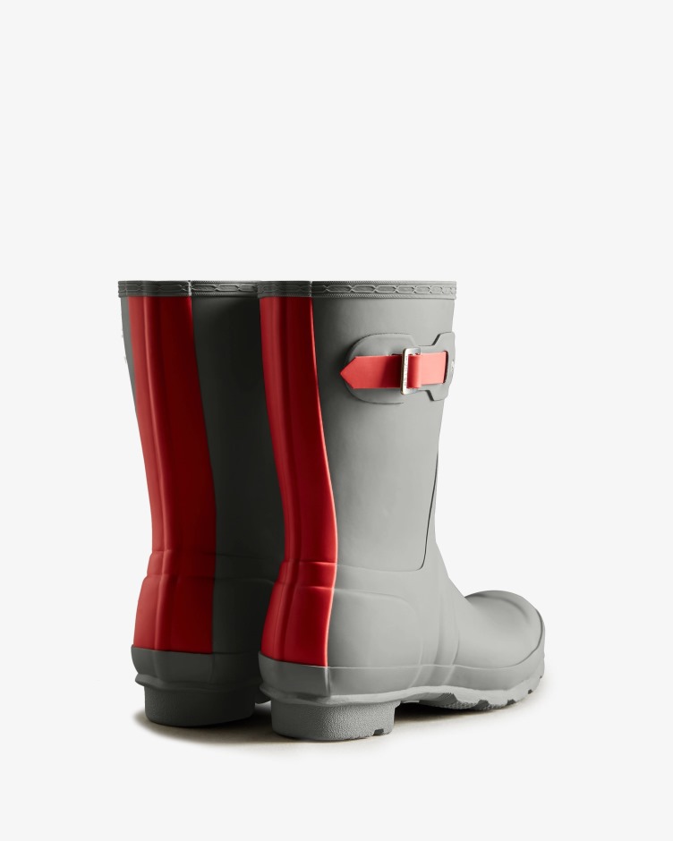 Botas De Chuva Isoladas Curtas Femininas Hunter Tundra Cinza-vermelho Chill