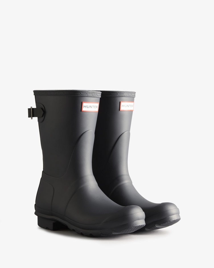 Botas De Chuva De Dois Tons Ajustáveis ​​de Costas Curtas Femininas Hunter Preto Gelo-preto
