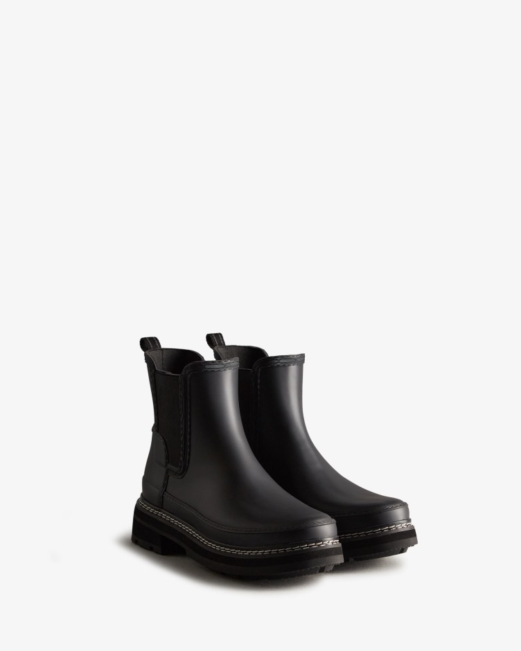 Botas Chelsea Pretas Com Detalhe De Costura Refinada Para Mulher Hunter