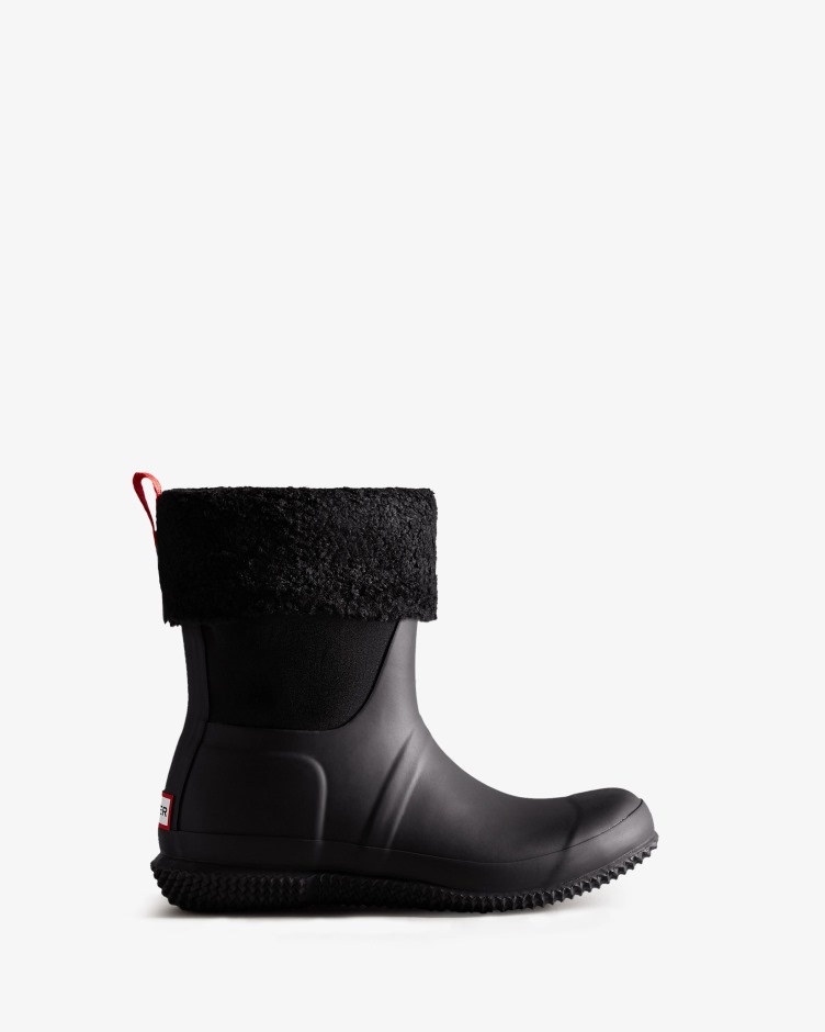Botas De Shearling Veganas Femininas Hunter Com Isolamento Preto