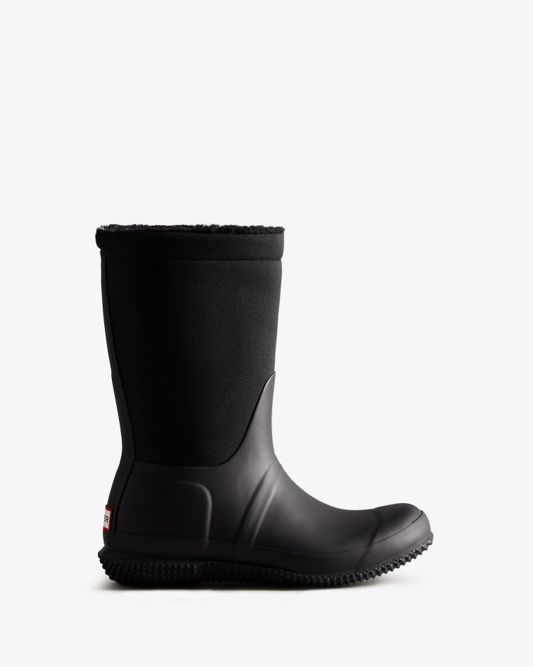 Botas De Shearling Veganas Femininas Hunter Com Isolamento Preto