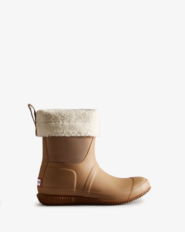 Botas De Cano Longo Com Isolamento Para Mulheres Caçadoras Veganas De Shearling Marrom Tawny