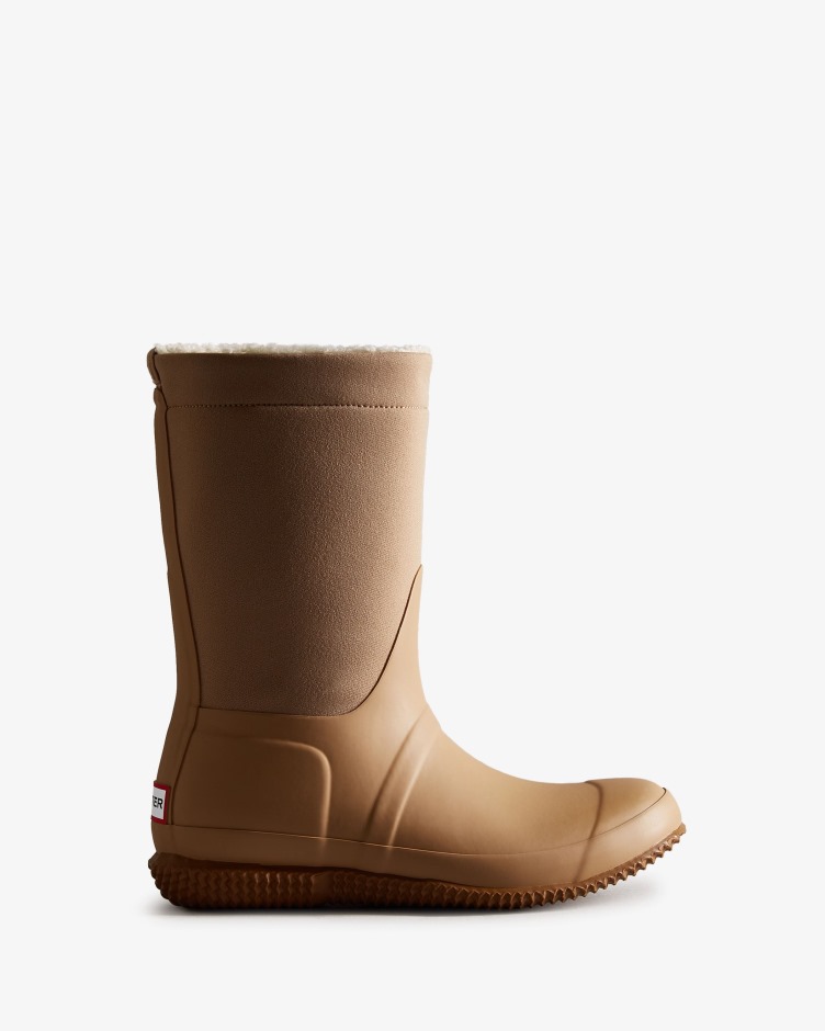 Botas De Cano Longo Com Isolamento Para Mulheres Caçadoras Veganas De Shearling Marrom Tawny