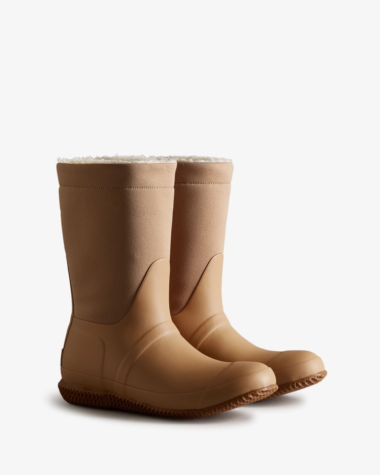 Botas De Cano Longo Com Isolamento Para Mulheres Caçadoras Veganas De Shearling Marrom Tawny