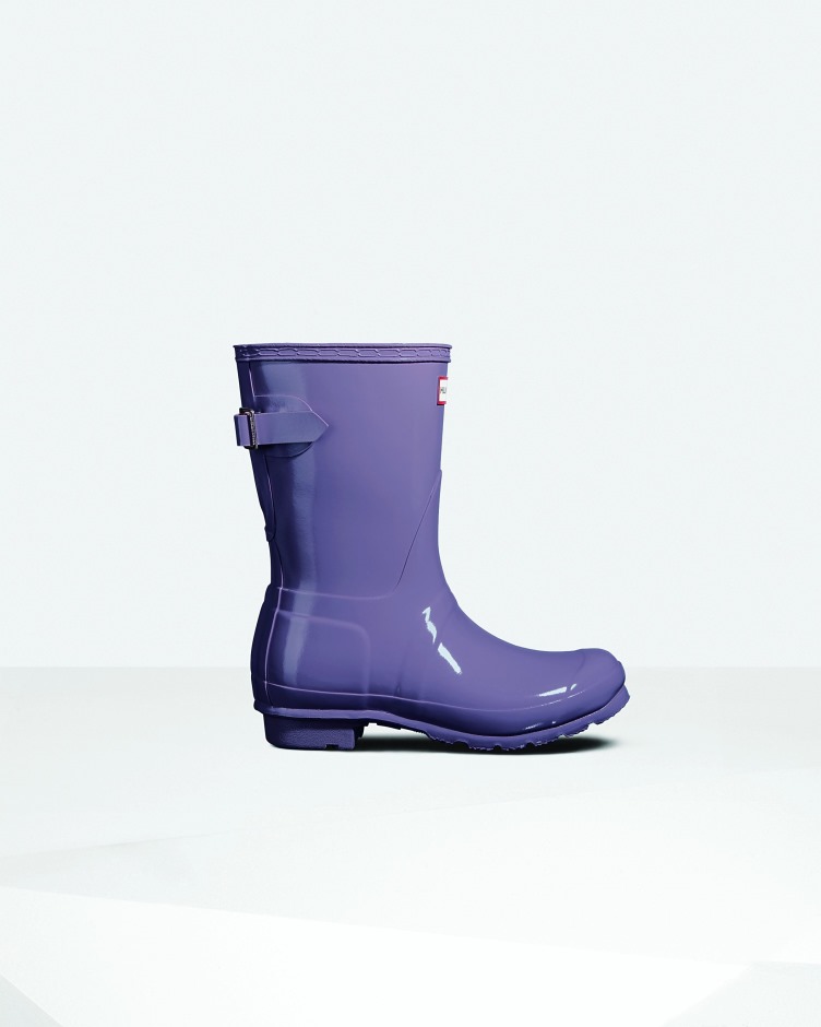 Botas De Chuva De Brilho Ajustáveis ​​​​de Costas Curtas Para Mulheres Caçadores Top Roxo