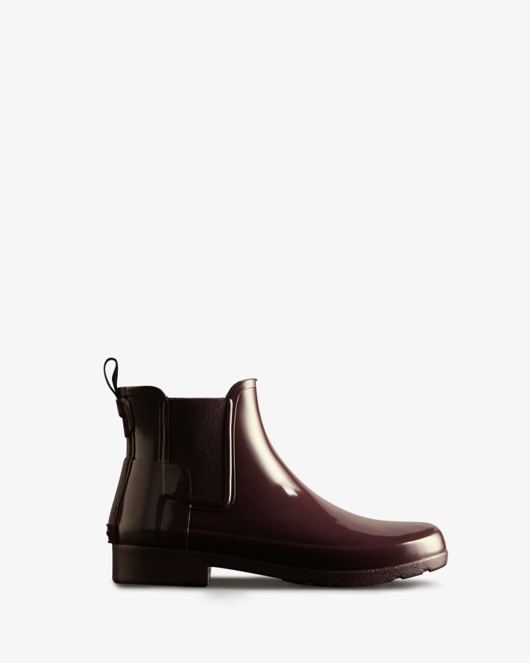 Botas Chelsea De Ajuste Fino Brilho Refinado Para Mulheres Hunter Cherry Brandy