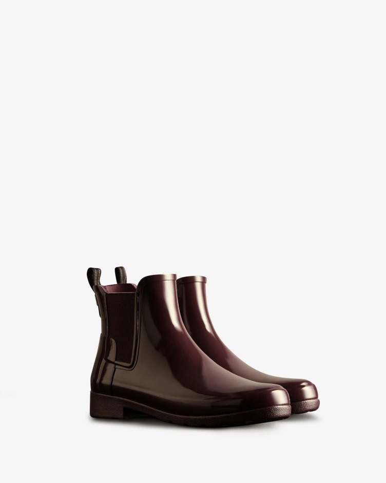 Botas Chelsea De Ajuste Fino Brilho Refinado Para Mulheres Hunter Cherry Brandy
