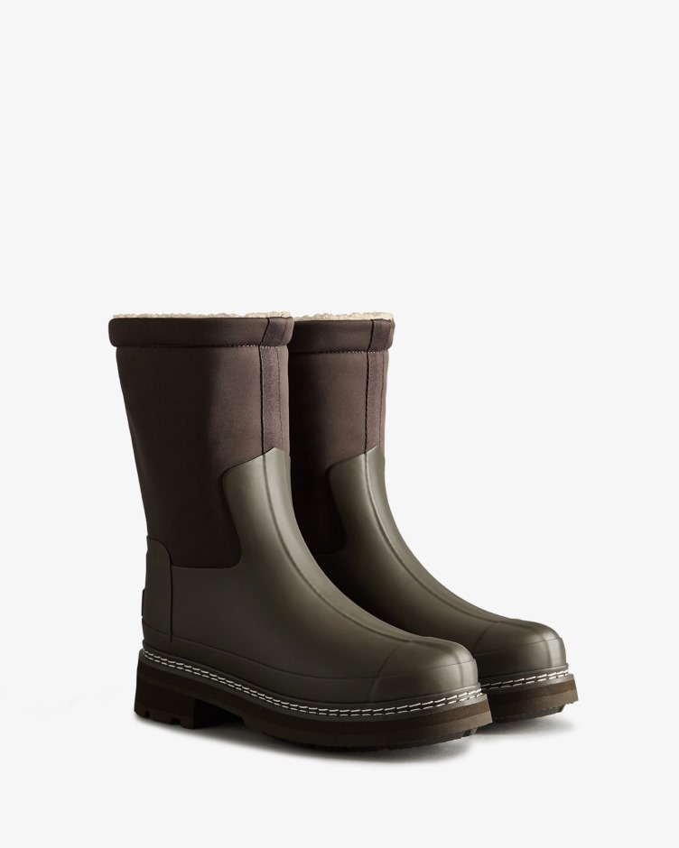 Botas De Shearling Veganas Com Costura Refinada Para Mulheres Caçadoras Chocolate Amargo