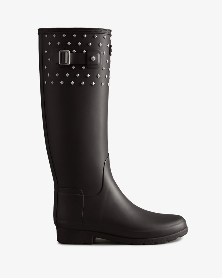 Botas De Chuva Femininas Hunter Refinadas Slim Fit Manguito Alto Preto