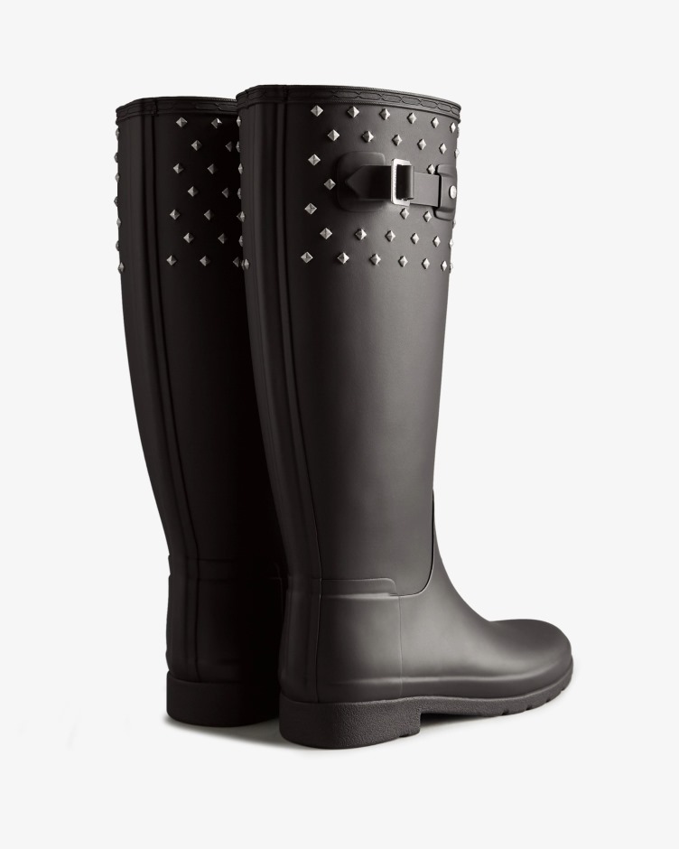 Botas De Chuva Femininas Hunter Refinadas Slim Fit Manguito Alto Preto