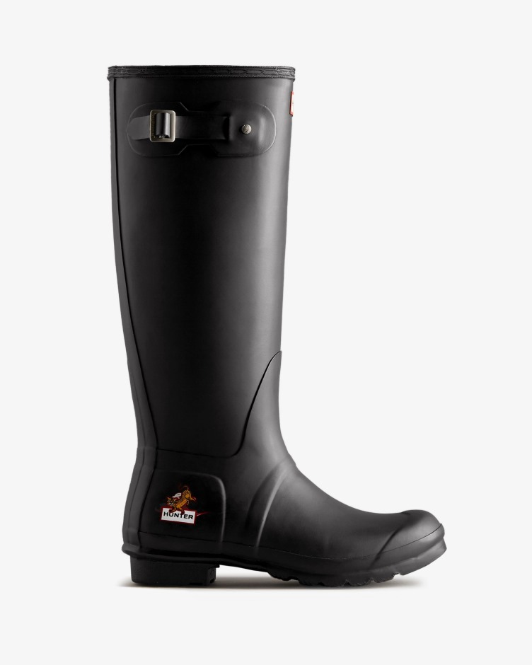 Hunter Feminino Ano Novo Lunar Pequeno Tigre Logotipo Botas De Chuva Altas Pretas