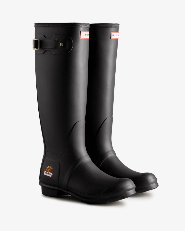 Hunter Feminino Ano Novo Lunar Pequeno Tigre Logotipo Botas De Chuva Altas Pretas