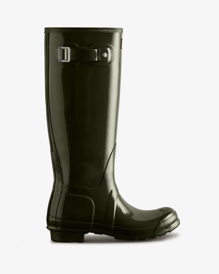 Botas De Chuva De Alto Brilho Originais Para Mulheres Caçadores Azeitona Escura