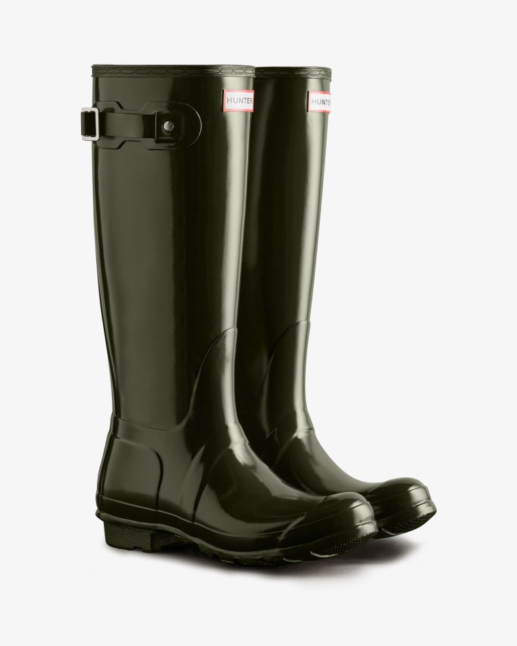 Botas De Chuva De Alto Brilho Originais Para Mulheres Caçadores Azeitona Escura