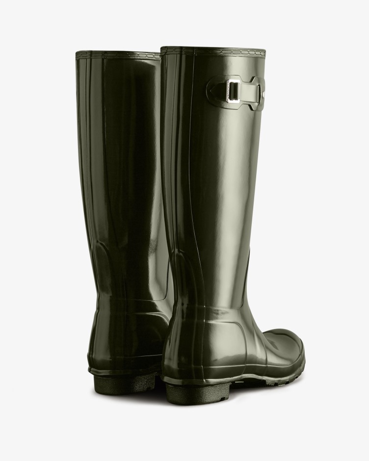 Botas De Chuva De Alto Brilho Originais Para Mulheres Caçadores Azeitona Escura