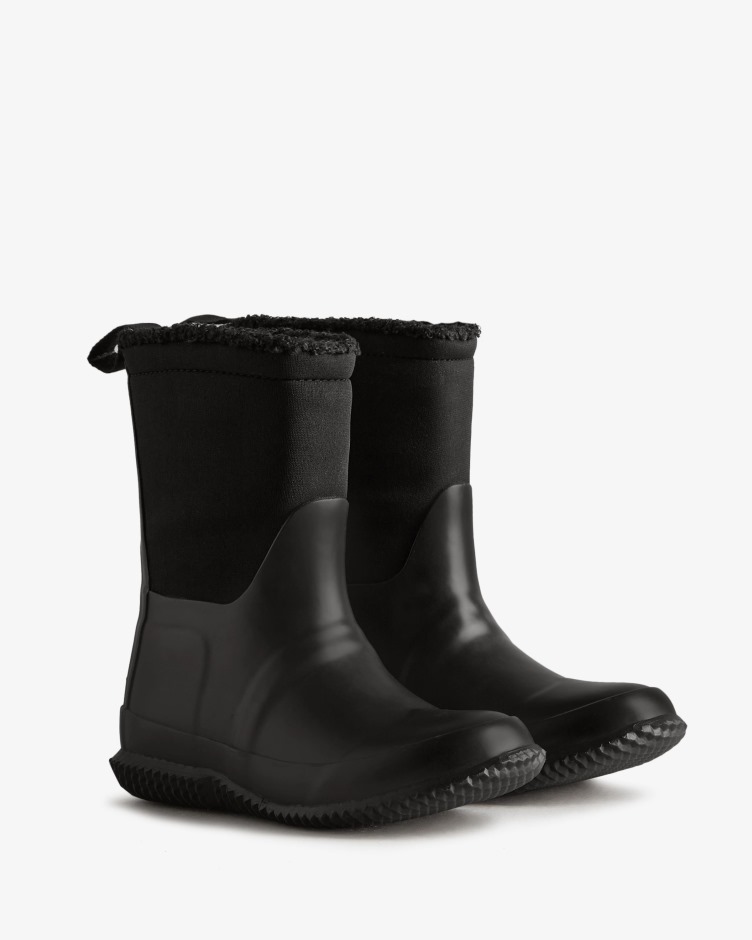 Hunter Big Kids (5-10 Anos) Botas De Shearling Veganas Com Isolamento Top Roll Preto