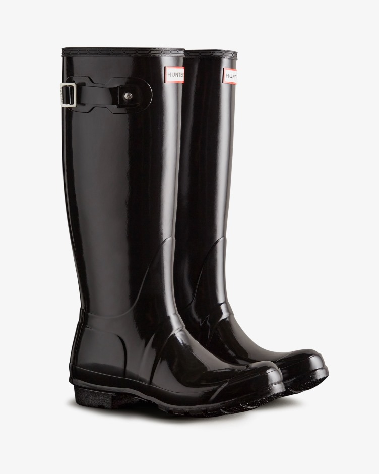 Botas De Chuva De Alto Brilho Originais De Mulher Hunter Pretas
